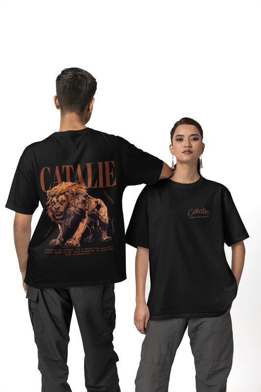 Catalie Kadın ve Erkekler İçin Klasik Siyah Omuz Açık Tişört