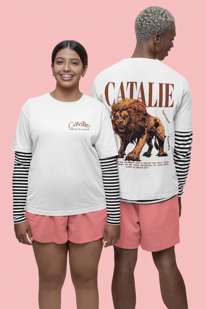 Catalie Klasik Kadın ve Erkek Beyaz Omuzları Örtülü Tişört
