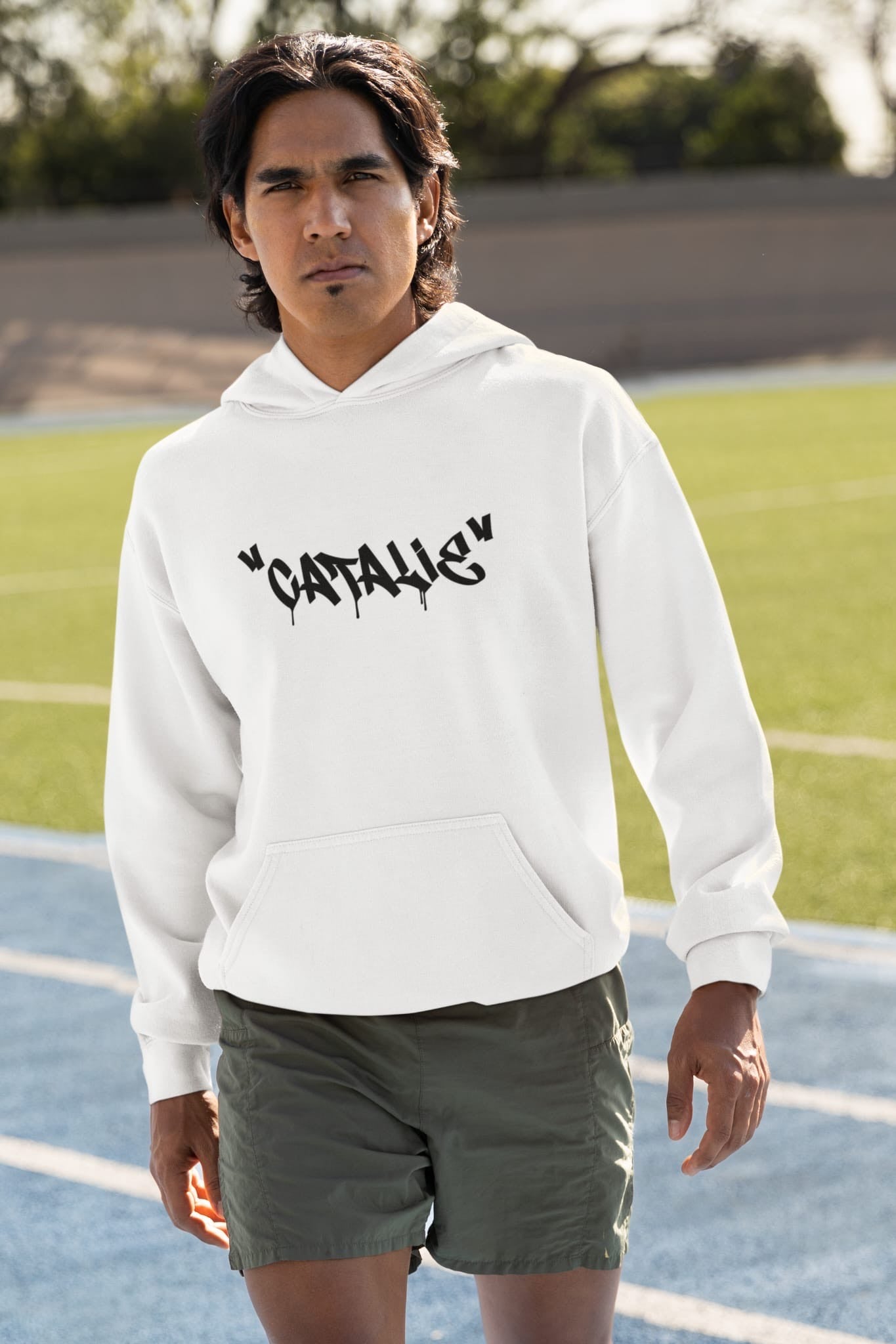 Catalie Klasik Erkek Kapüşonlu Sweatshirt, Beyaz